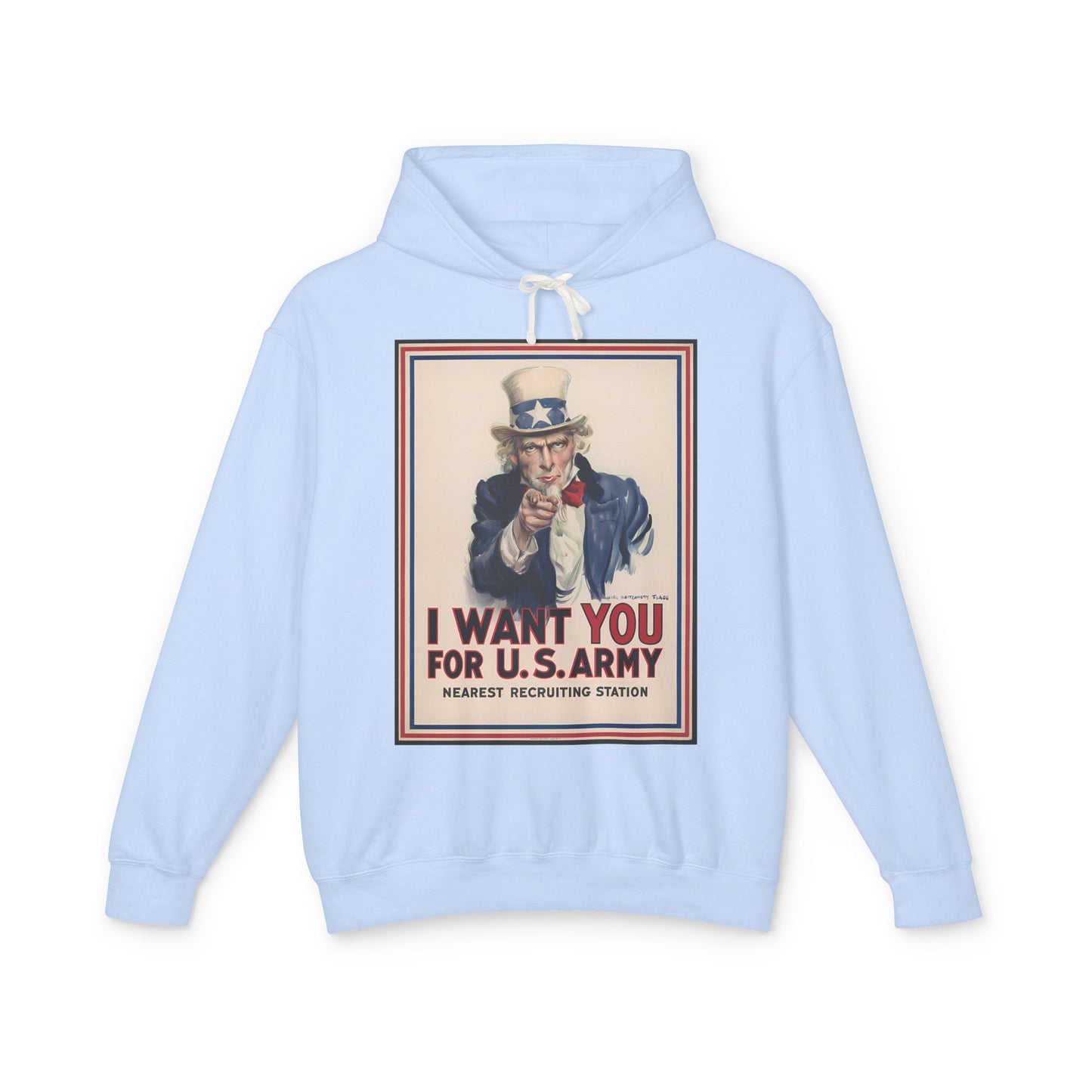 100% Cotton Uncle Sam Hoodie WW1 Propaganda Poster I Want You for U.S. Army James Montgomery Flagg Famous Painting Art Graphic Hooded Sweatshirt (Lightweight)