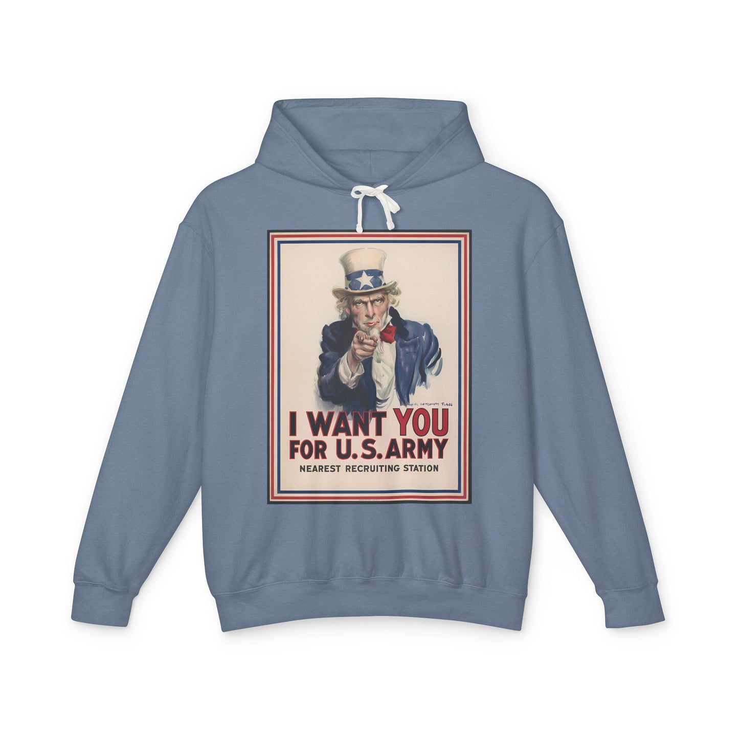 100% Cotton Uncle Sam Hoodie WW1 Propaganda Poster I Want You for U.S. Army James Montgomery Flagg Famous Painting Art Graphic Hooded Sweatshirt (Lightweight)
