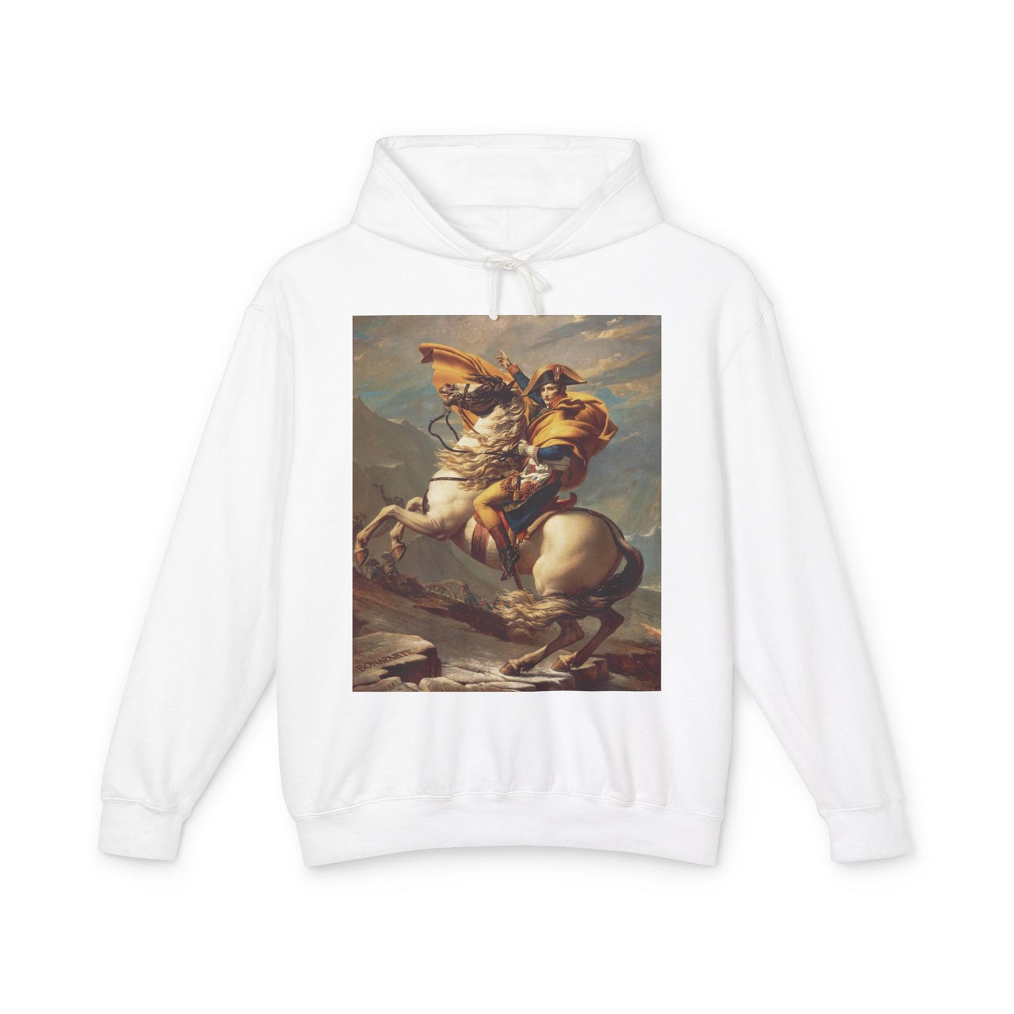 100% Cotton Napoleon Crossing the Alps Hoodie Famous Painting by Jacques-Louis David Art Lover Graphic Hooded Sweatshirt (Lightweight)