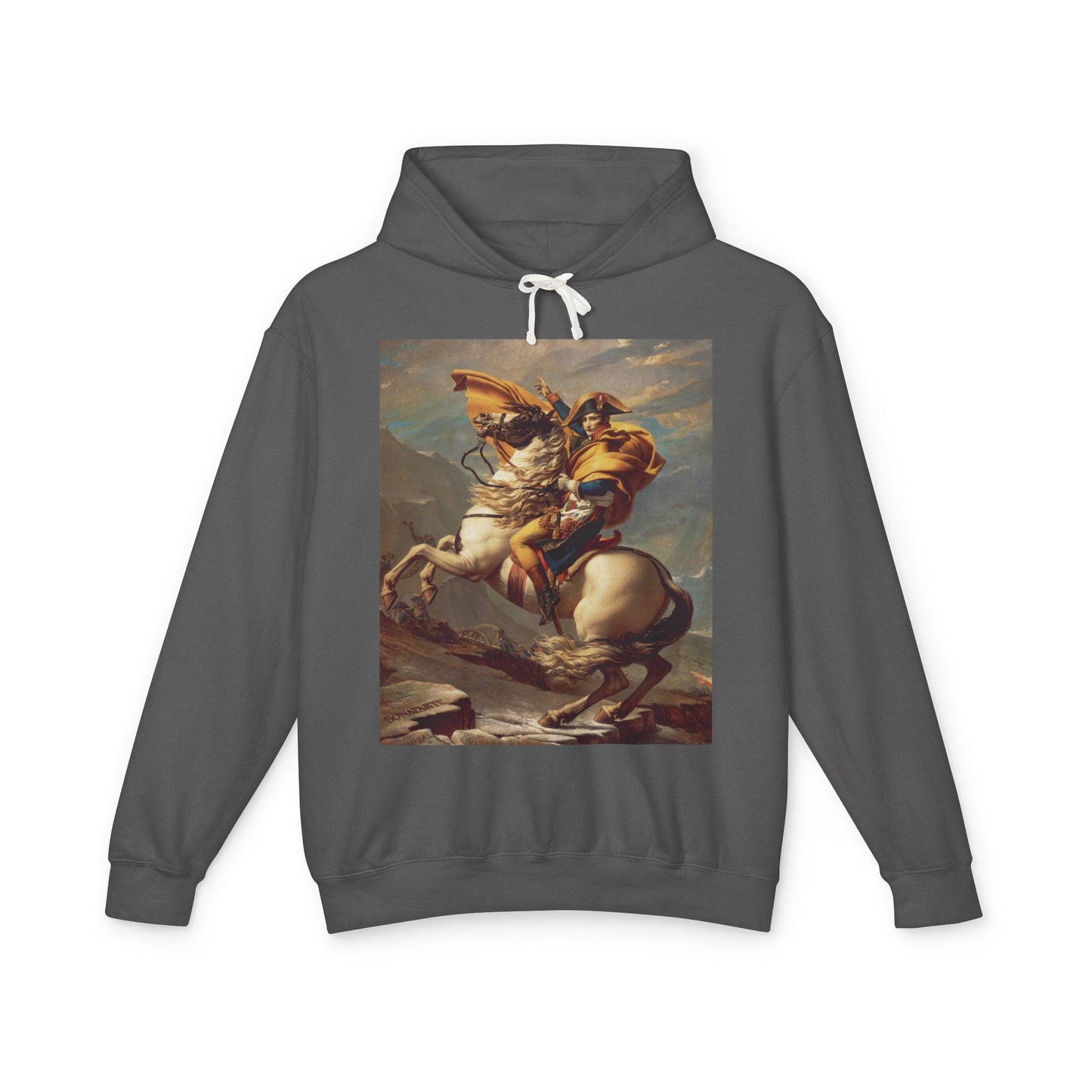 100% Cotton Napoleon Crossing the Alps Hoodie Famous Painting by Jacques-Louis David Art Lover Graphic Hooded Sweatshirt (Lightweight)