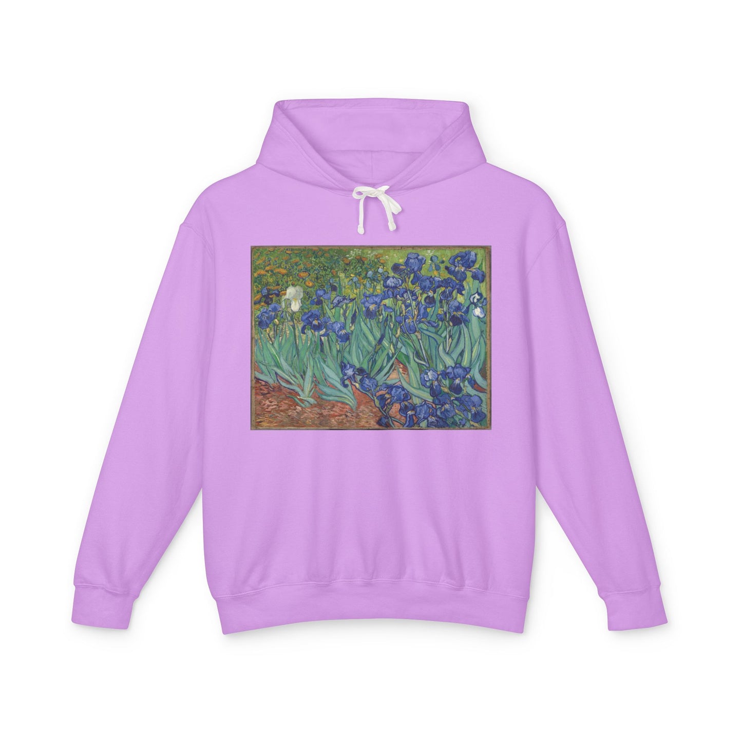 100% Cotton Irises Hoodie Vincent Van Gogh Art Lover Famous Painting Graphic Hooded Sweatshirt (Lightweight)
