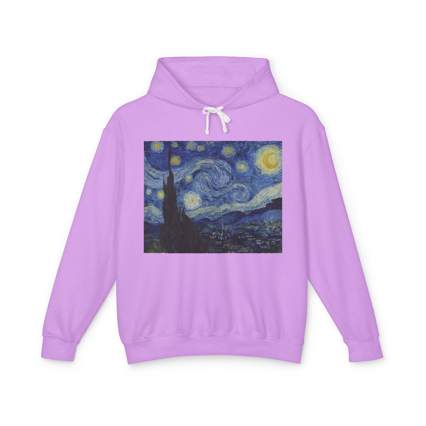 100% Cotton Starry Night Hoodie Vincent Van Gogh Art Lover Famous Painting Graphic Hooded Sweatshirt (Lightweight)