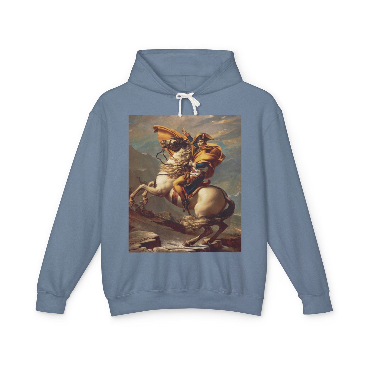 100% Cotton Napoleon Crossing the Alps Hoodie Famous Painting by Jacques-Louis David Art Lover Graphic Hooded Sweatshirt (Lightweight)