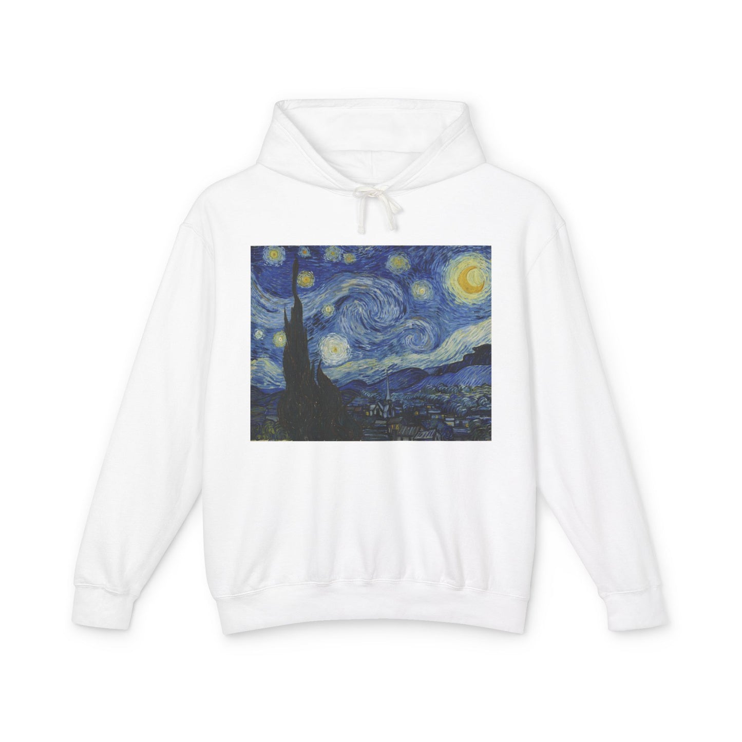 100% Cotton Starry Night Hoodie Vincent Van Gogh Art Lover Famous Painting Graphic Hooded Sweatshirt (Lightweight)