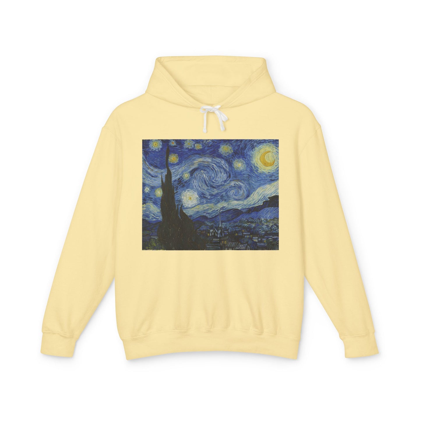 100% Cotton Starry Night Hoodie Vincent Van Gogh Art Lover Famous Painting Graphic Hooded Sweatshirt (Lightweight)