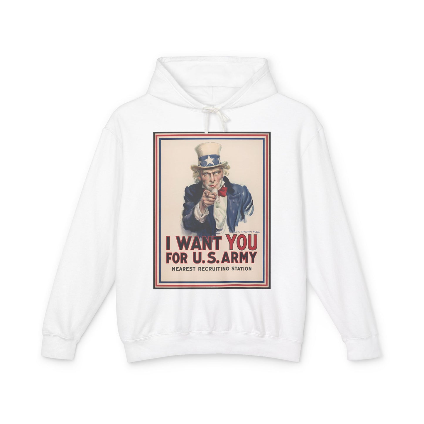 100% Cotton Uncle Sam Hoodie WW1 Propaganda Poster I Want You for U.S. Army James Montgomery Flagg Famous Painting Art Graphic Hooded Sweatshirt (Lightweight)