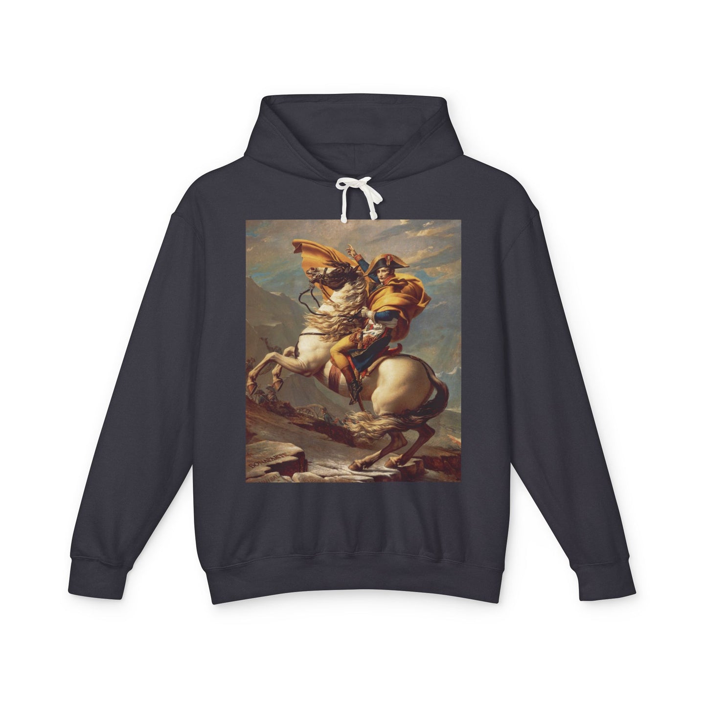 100% Cotton Napoleon Crossing the Alps Hoodie Famous Painting by Jacques-Louis David Art Lover Graphic Hooded Sweatshirt (Lightweight)