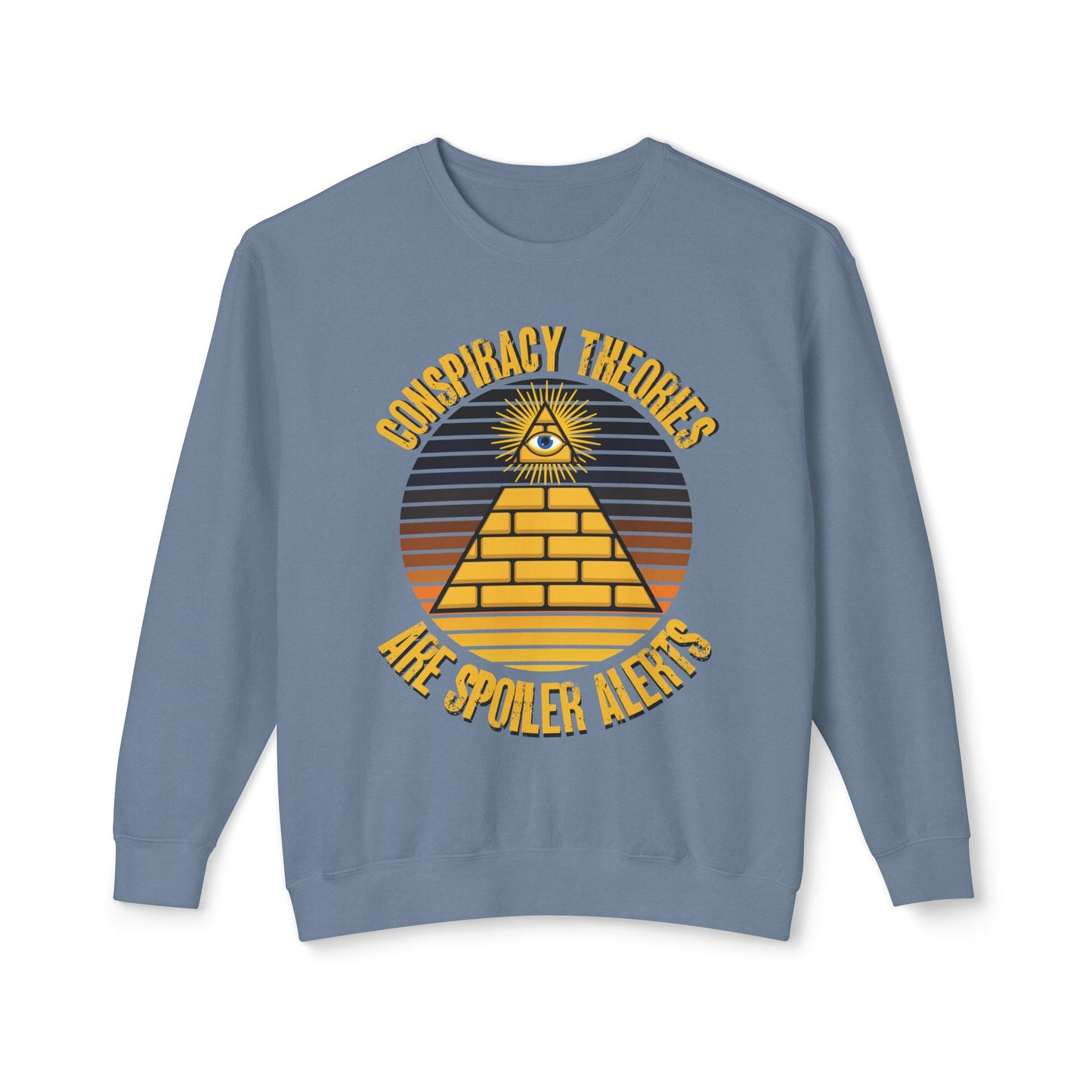 Conspiracy Theories Are Spoiler Alerts Sweater Funny Conspiracy Realist Pyramid Illuminati Graphic Unisex 100% Cotton Sweatshirt (Lightweight) Funny Gifts for Conspiracy Theorists