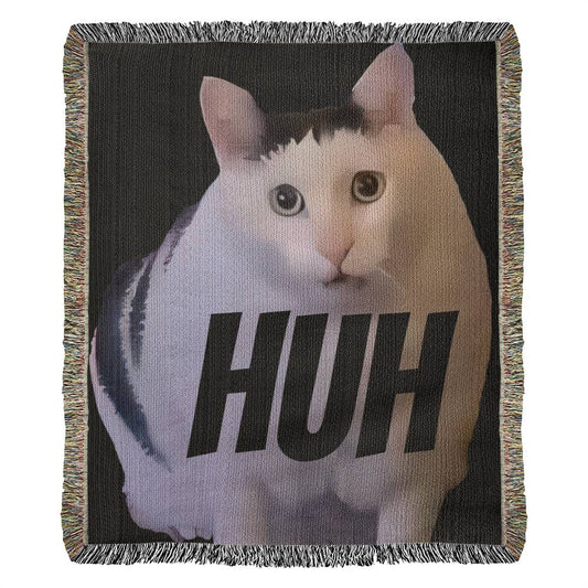 Huh Cat Meme Blanket 100% Cotton Throw Blanket Funny Gift for Cat Lovers and Memers
