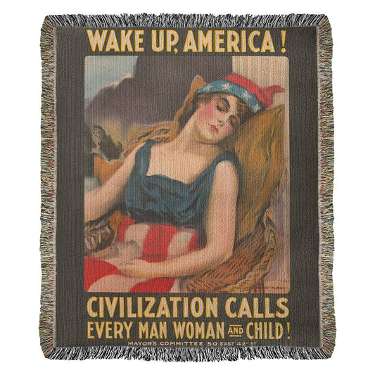 WW1 Propaganda Poster 100% Cotton Throw Blanket Gift for History Lovers World War I Wake Up America