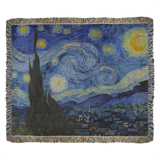 Starry Night 100% Cotton Throw Blanket Gift for Art Lovers of Vincent van Gogh Paintings