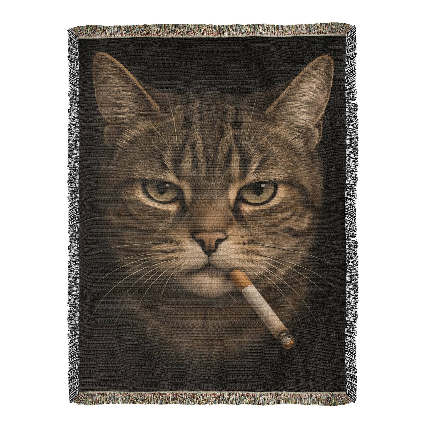 Funny Smoking Cat Cigarette Kitty Gen Z Meme 100% Cotton Throw Blanket