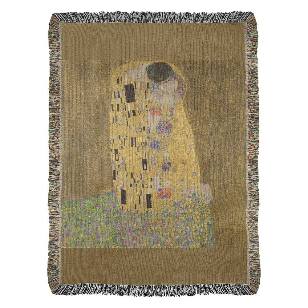 The Kiss Blanket 100% Cotton Woven in USA Gustav Klimt Famous Painting Gift for Art Lover