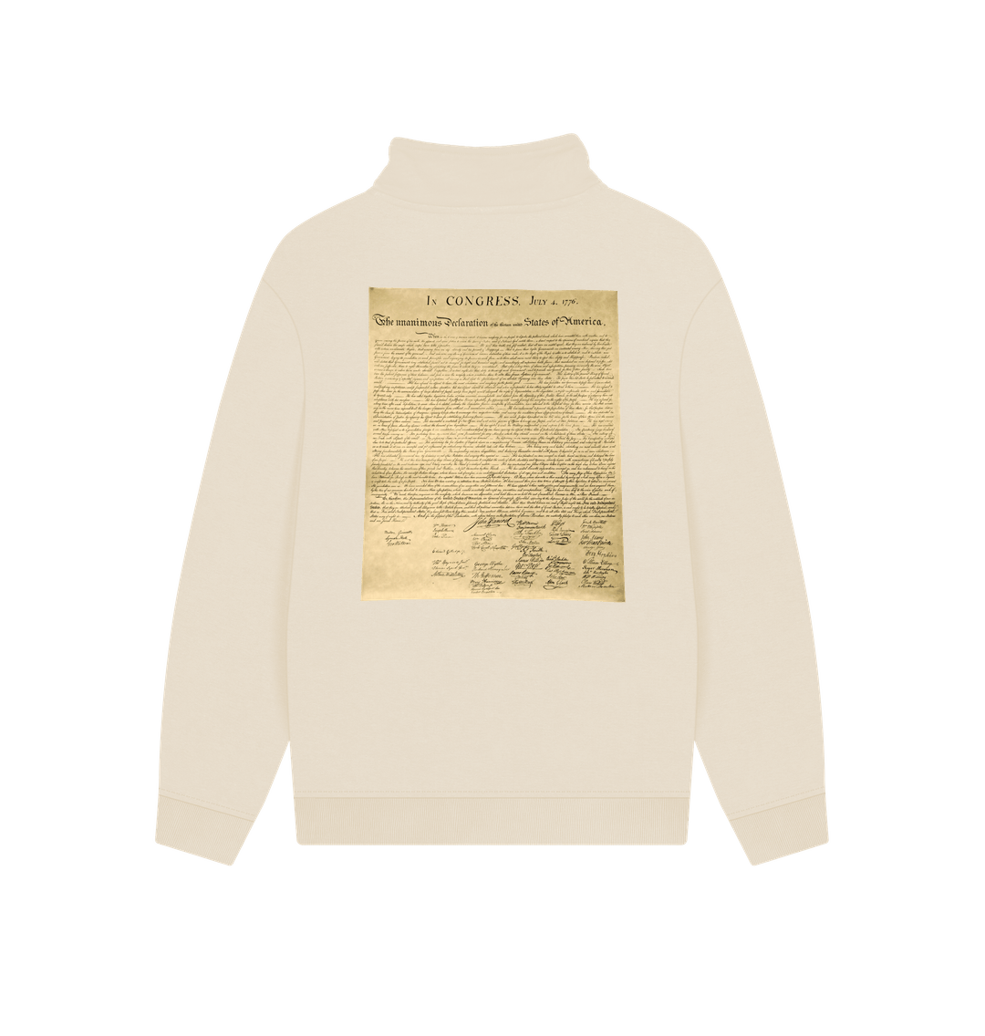 Oat Declaration of Independence Graphic Unisex 100% Organic Cotton Quarter Zip Sweatshirt (Design on Back)