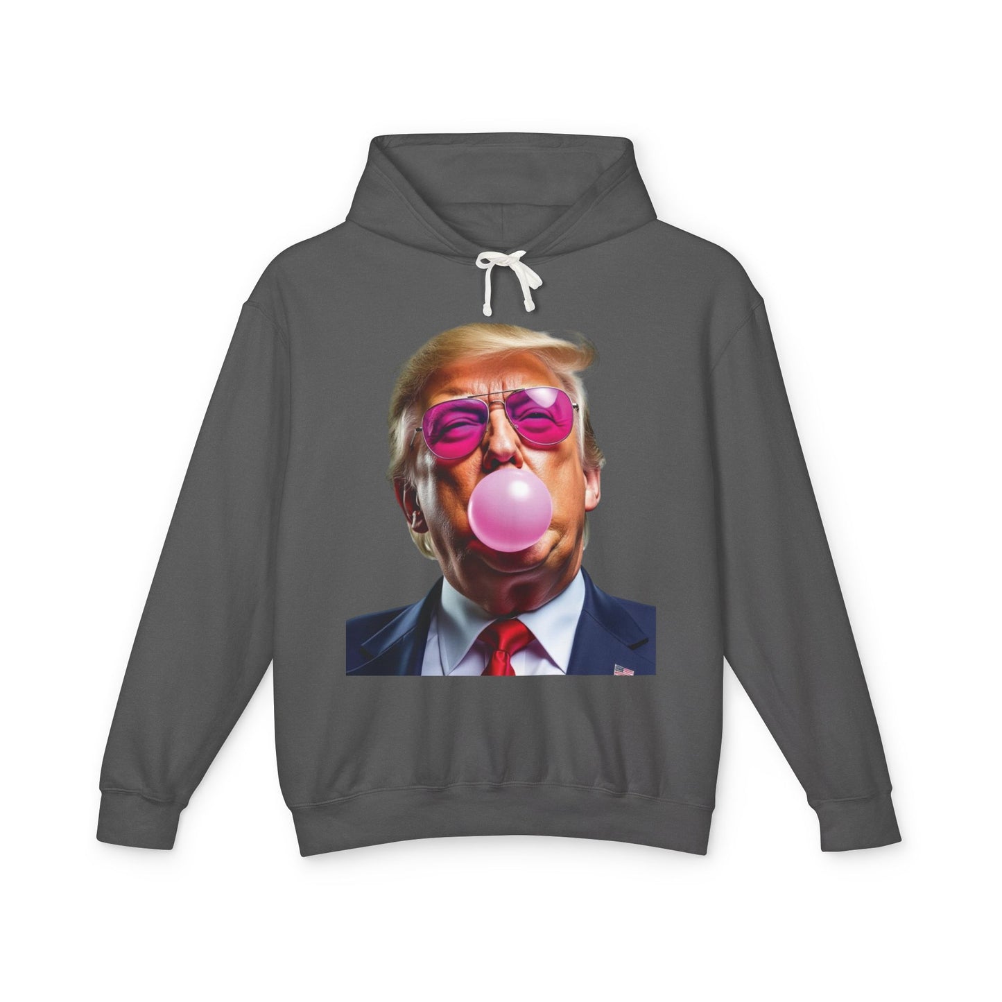 Donald Trump Blowing Bubble Gum Pink Sunglasses Funny Graphic Unisex 100% Cotton Hoodie (Lightweight)