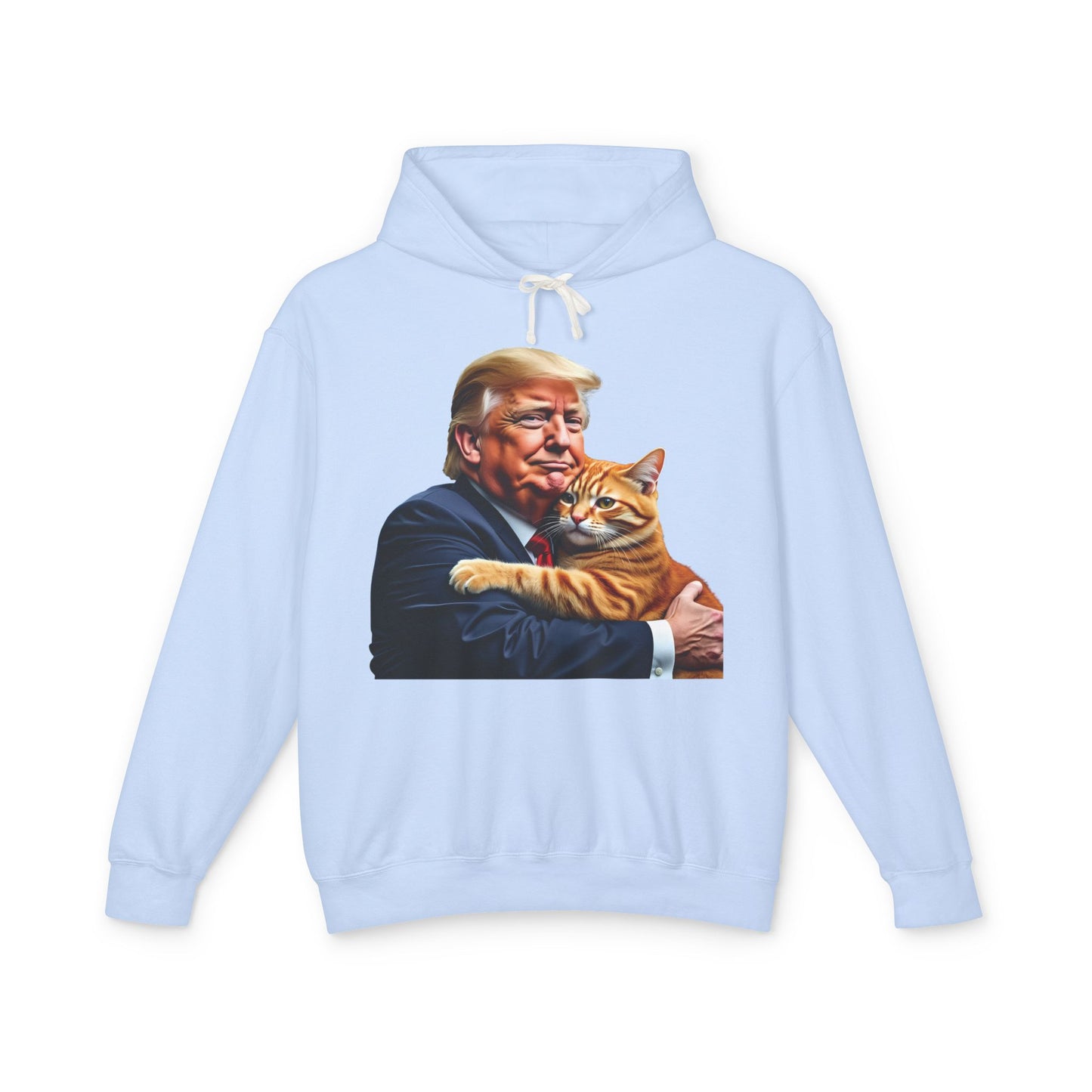 Donald Trump Holding Cat They're Eating the Cats Trump 2024 Funny Graphic Unisex 100% Cotton Hoodie (Lightweight)