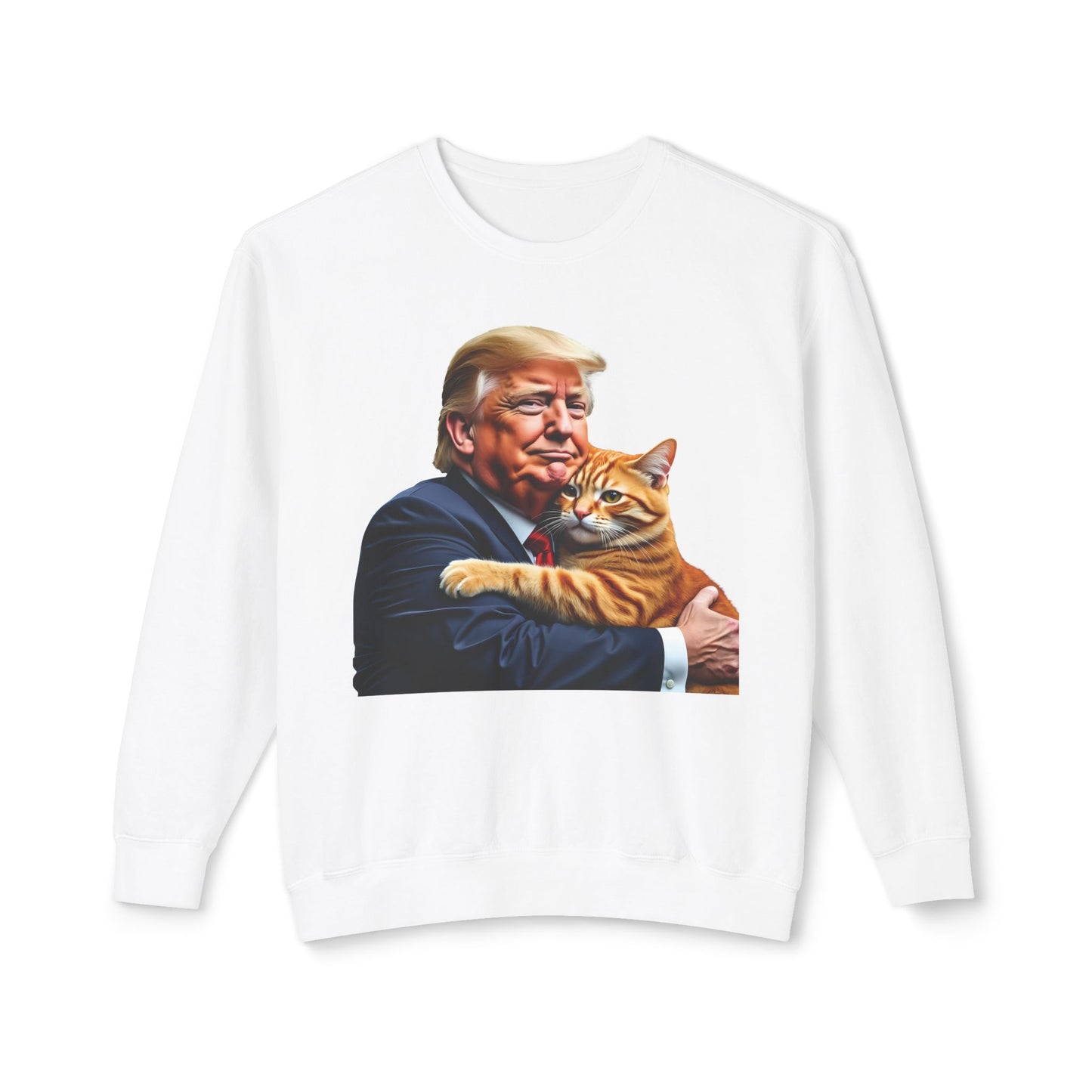 Donald Trump Holding Cat They're Eating the Cats Trump 2024 Funny Graphic Unisex 100% Cotton Sweatshirt (Lightweight)