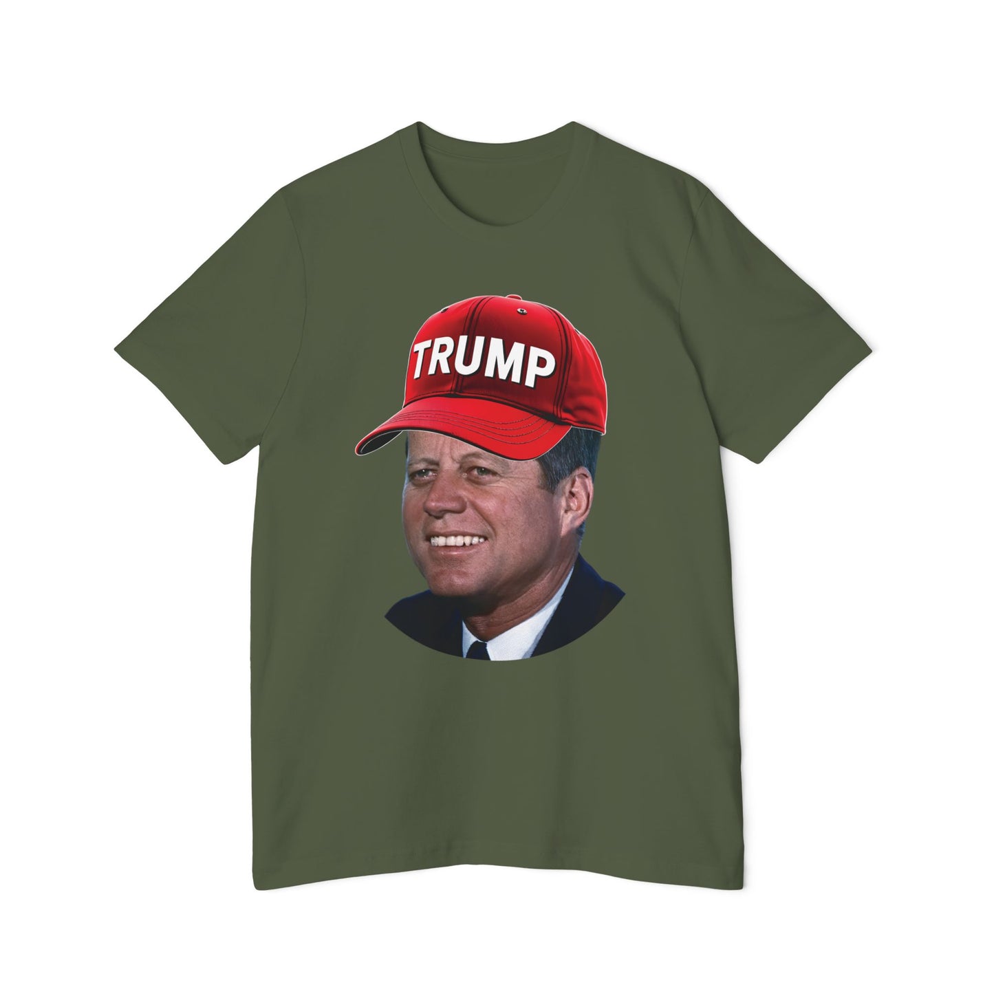 JFK Wearing Trump Hat Funny John F Kennedy Meme Graphic Unisex 100% Cotton Made in USA T-Shirt for Trump 2024 Supporters