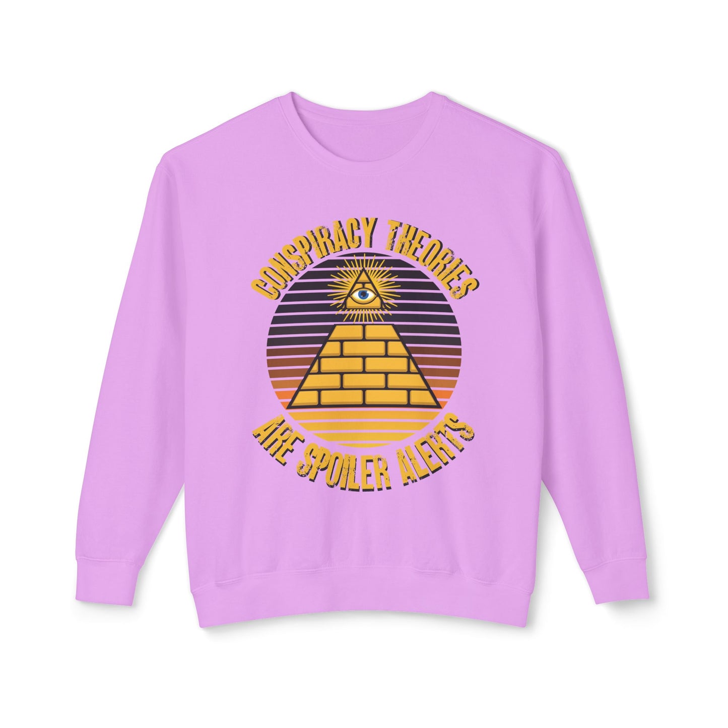 Conspiracy Theories Are Spoiler Alerts Sweater Funny Conspiracy Realist Pyramid Illuminati Graphic Unisex 100% Cotton Sweatshirt (Lightweight) Funny Gifts for Conspiracy Theorists