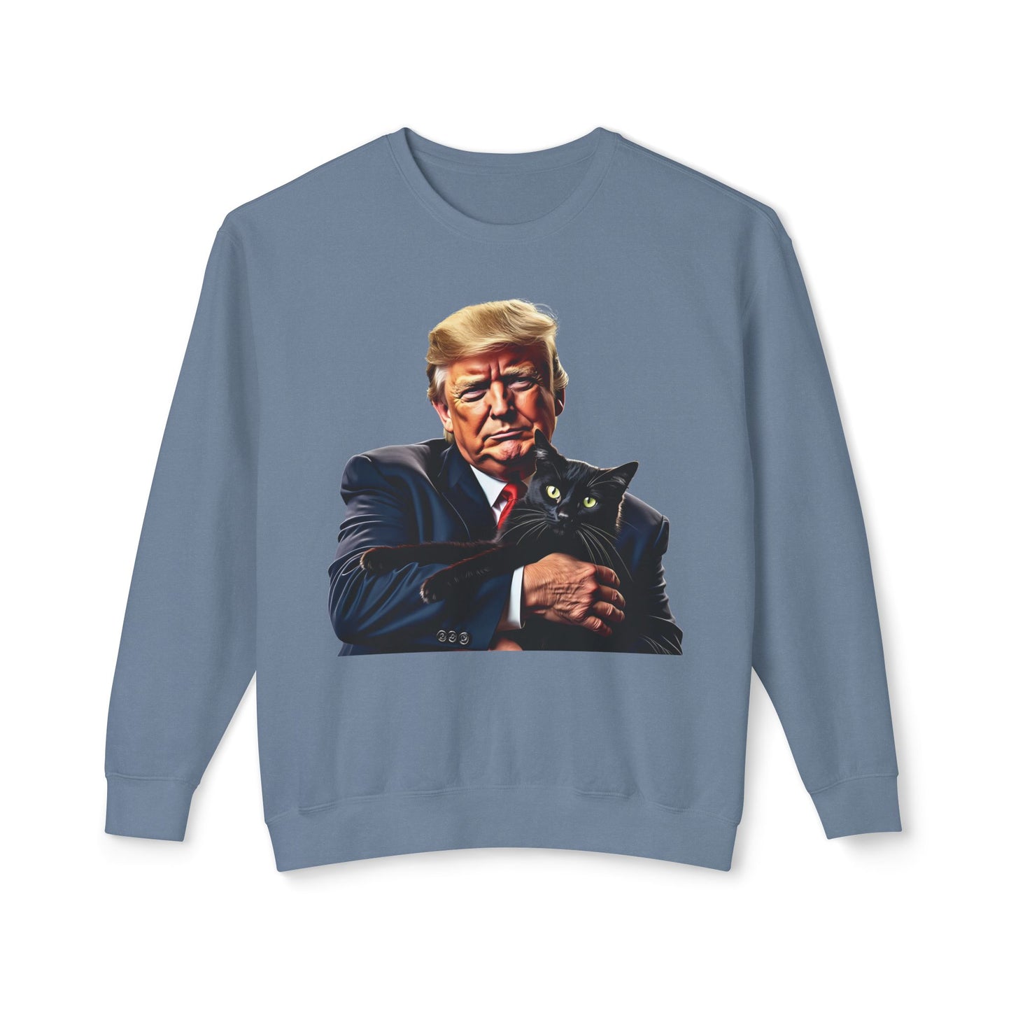 Donald Trump Holding Cat They're Eating the Cats Trump 2024 Funny Graphic Unisex 100% Cotton Sweatshirt (Lightweight)