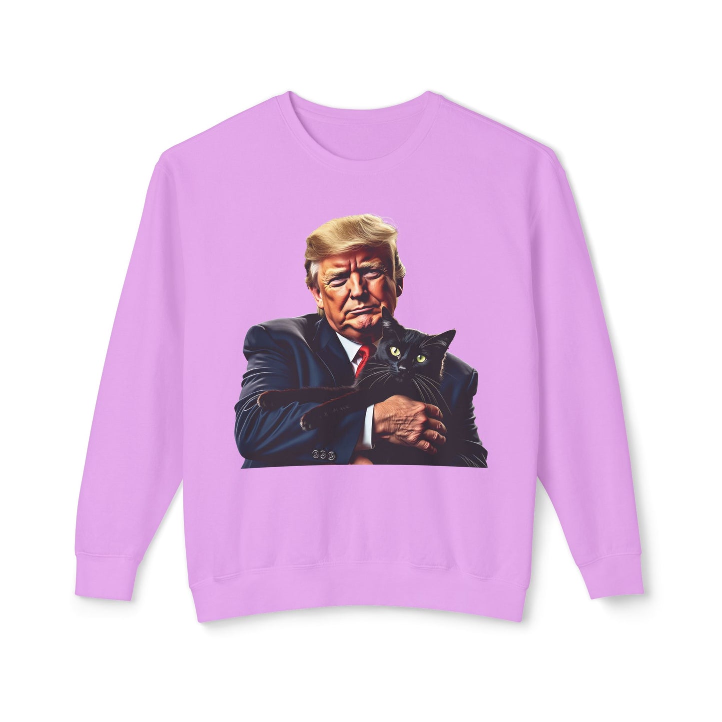 Donald Trump Holding Cat They're Eating the Cats Trump 2024 Funny Graphic Unisex 100% Cotton Sweatshirt (Lightweight)