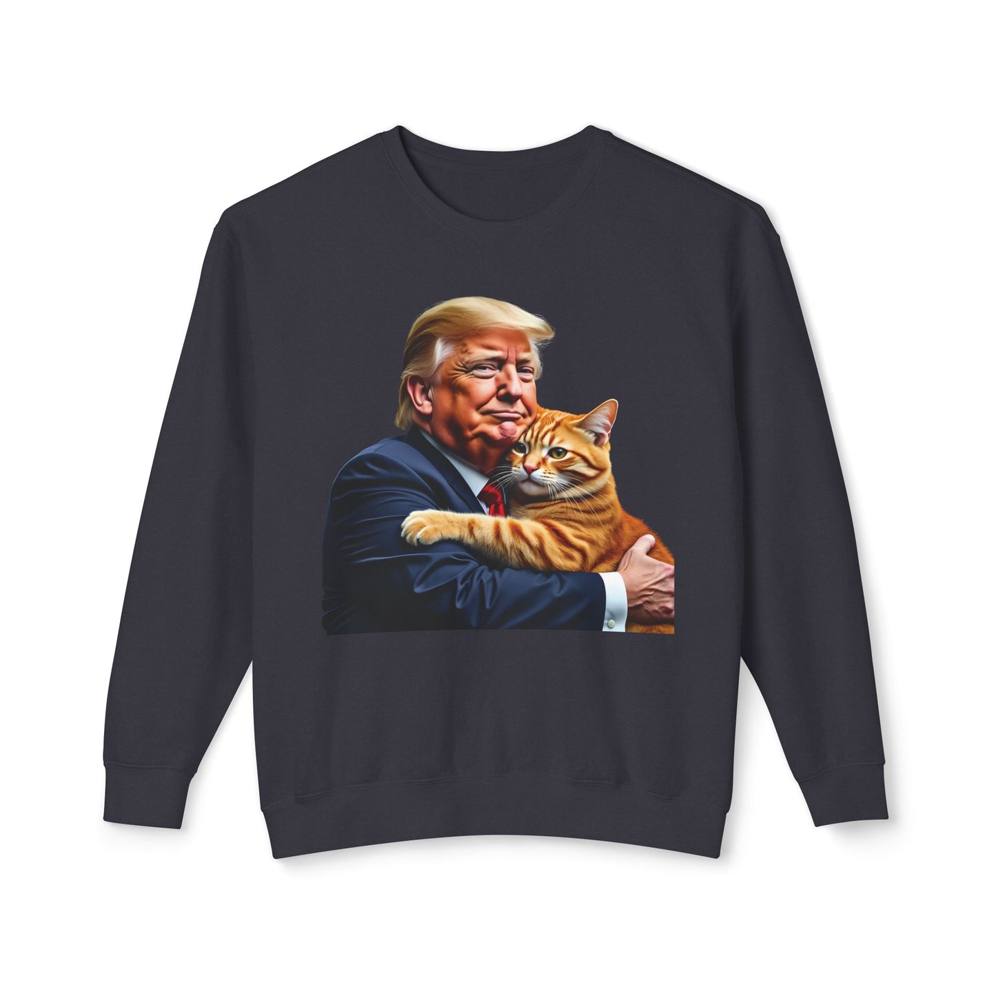 Donald Trump Holding Cat They're Eating the Cats Trump 2024 Funny Graphic Unisex 100% Cotton Sweatshirt (Lightweight)