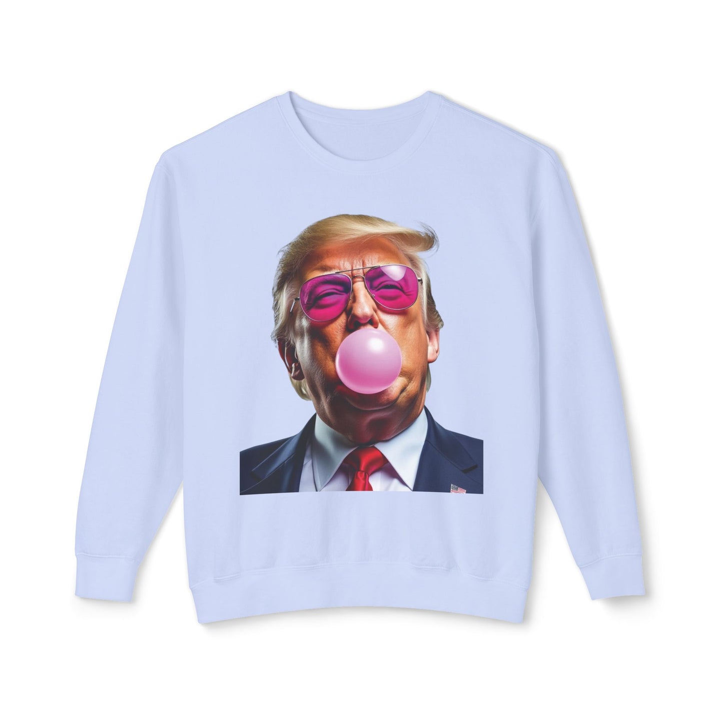 Donald Trump Blowing Bubble Gum Pink Sunglasses Funny Graphic Unisex 100% Cotton Sweatshirt (Lightweight)