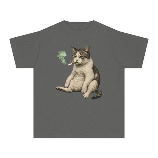 Chunky Cat Smoking Cigarette Gen Z Meme Graphic Kids T-Shirt Comfort Colors 9018