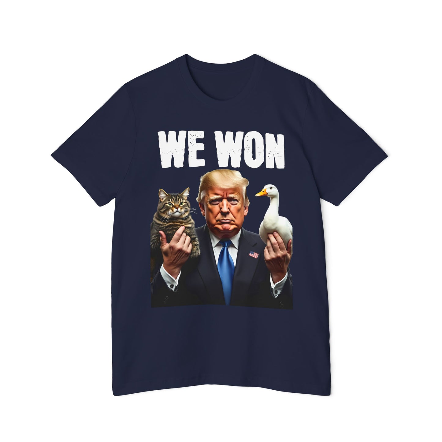 Trump 2024 We Won Shirt Funny Cat Duck Graphic Unisex 100% Cotton Made in USA T-Shirt