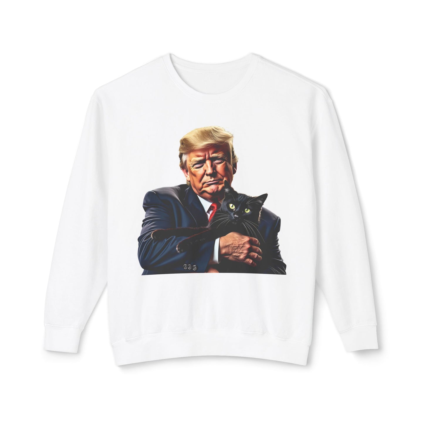 Donald Trump Holding Cat They're Eating the Cats Trump 2024 Funny Graphic Unisex 100% Cotton Sweatshirt (Lightweight)