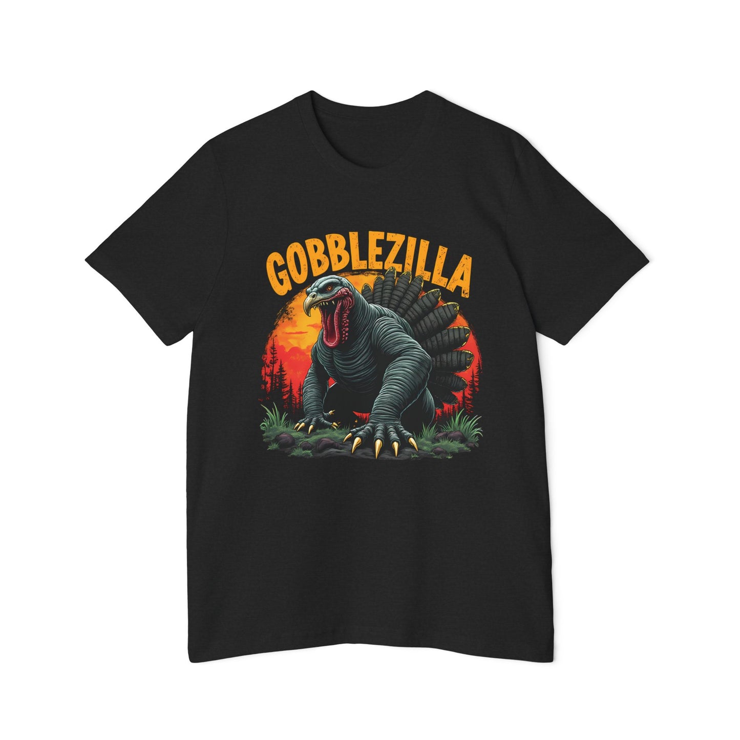 Gobblezilla Thanksgiving Turkey Monster Graphic Tee Meme Unisex 100% Cotton Made in USA T-Shirt