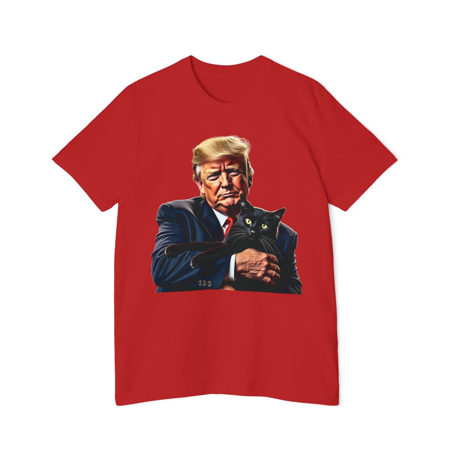 Donald Trump Holding Cat They're Eating the Cats Trump 2024 Funny Graphic Unisex 100% Cotton Made in USA T-Shirt