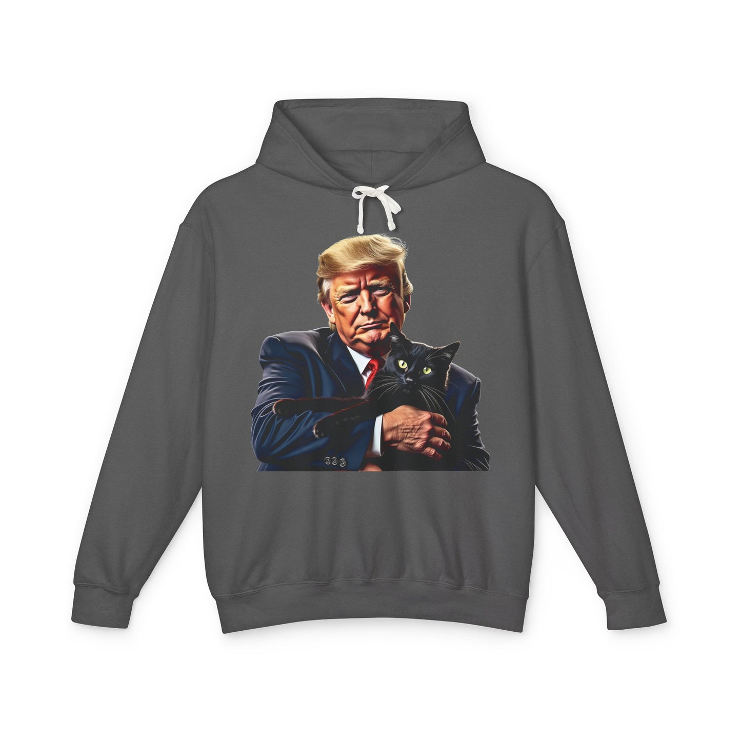 Donald Trump Holding Cat They're Eating the Cats Trump 2024 Funny Graphic Unisex 100% Cotton Hoodie (Lightweight)