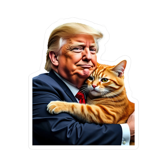 Donald Trump Holding Orange Cat Sticker They're Eating the Cats Trump 2024 Funny Graphic (Vinyl)