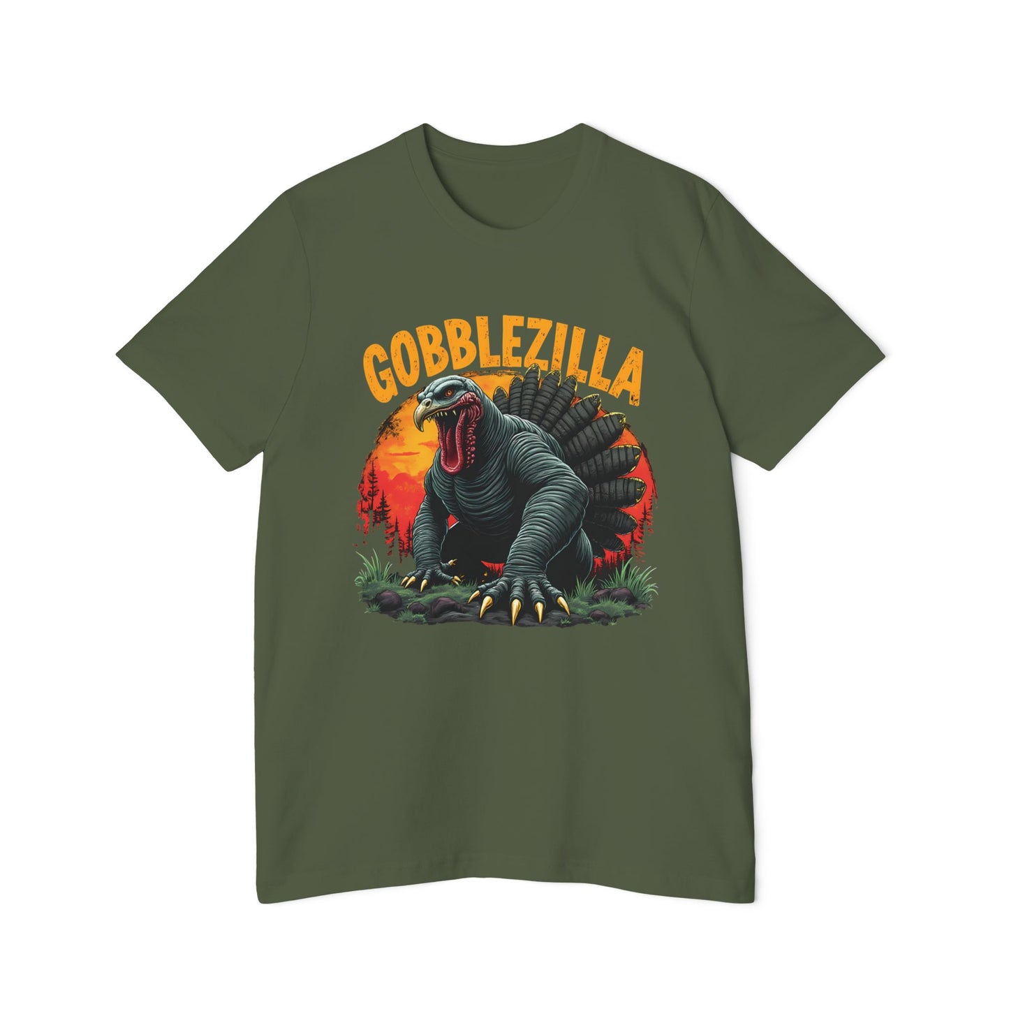 Gobblezilla Thanksgiving Turkey Monster Graphic Tee Meme Unisex 100% Cotton Made in USA T-Shirt