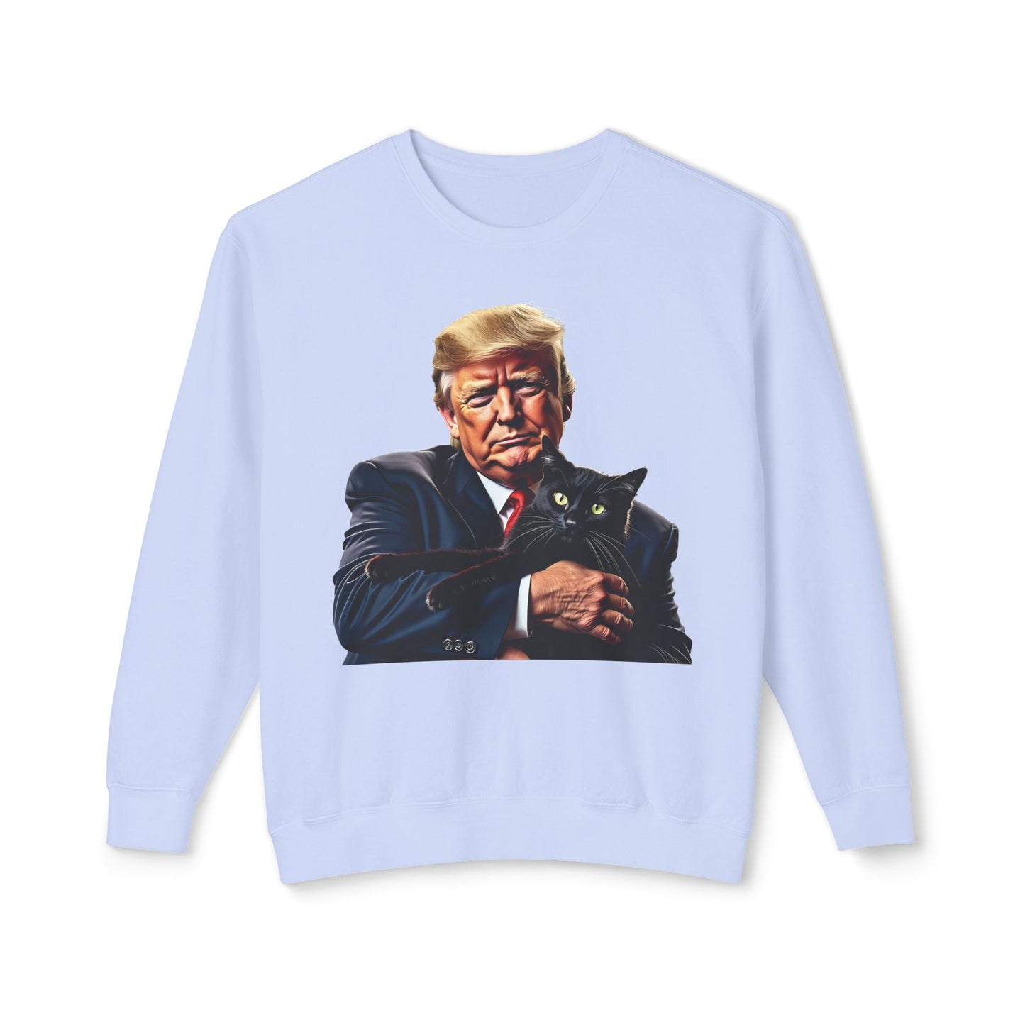 Donald Trump Holding Cat They're Eating the Cats Trump 2024 Funny Graphic Unisex 100% Cotton Sweatshirt (Lightweight)