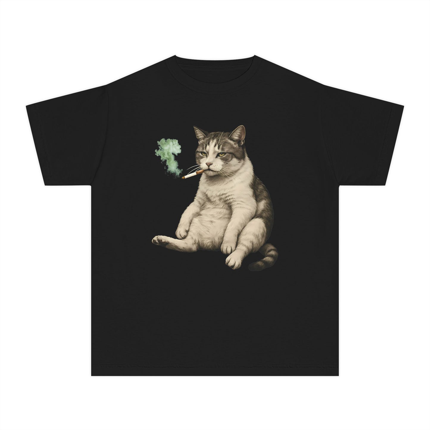 Chunky Cat Smoking Cigarette Gen Z Meme Graphic Kids T-Shirt Comfort Colors 9018