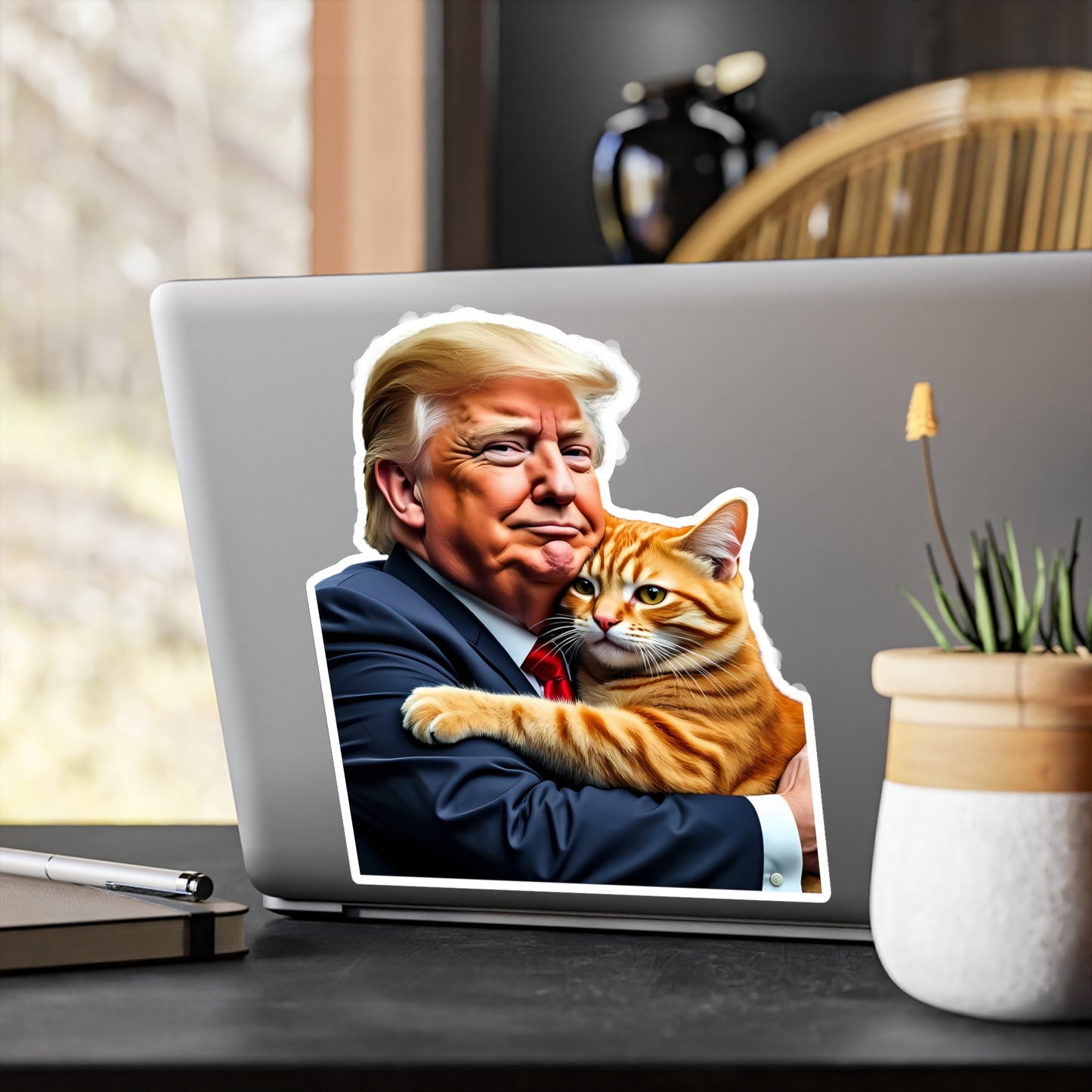 Donald Trump Holding Orange Cat Sticker They're Eating the Cats Trump 2024 Funny Graphic (Vinyl)