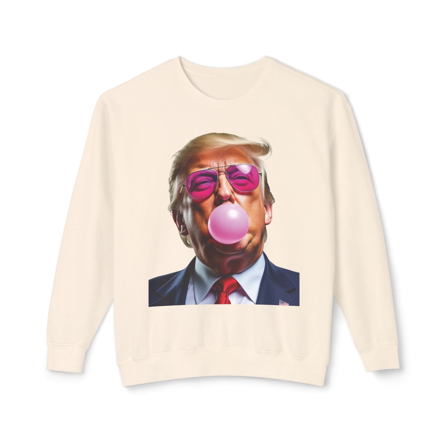 Donald Trump Blowing Bubble Gum Pink Sunglasses Funny Graphic Unisex 100% Cotton Sweatshirt (Lightweight)