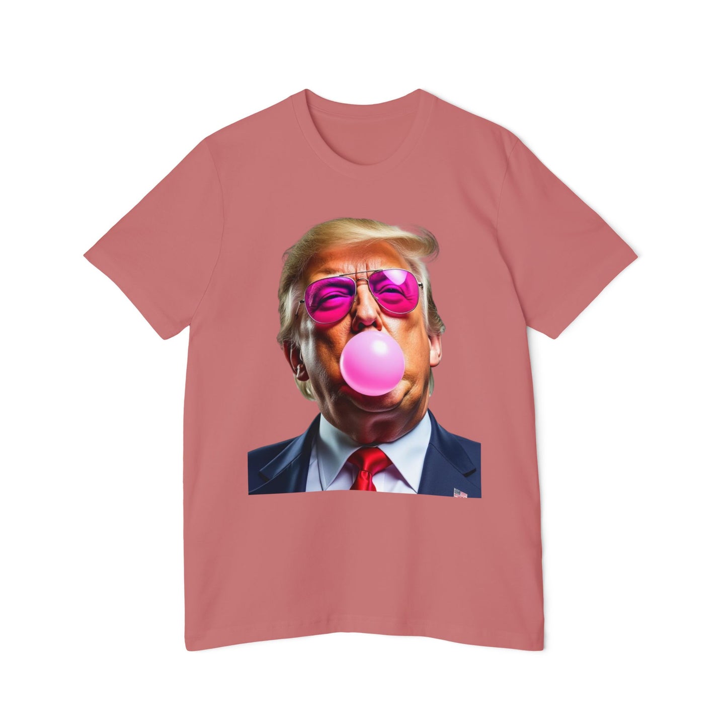 Donald Trump Blowing Bubble Gum Pink Sunglasses Funny Graphic Unisex 100% Cotton Made in USA T-Shirt