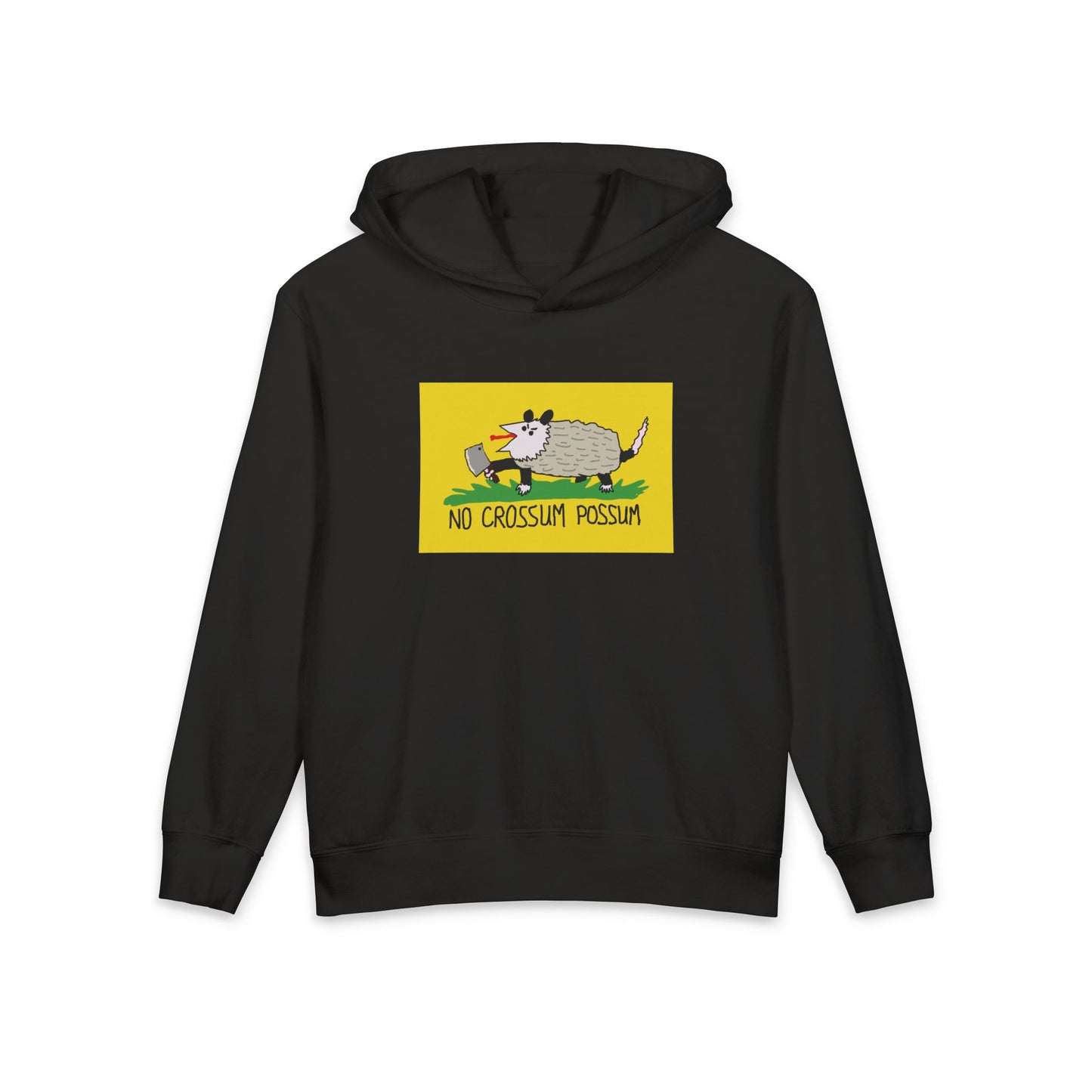 No Crossum Possum Dont Tread on Me Gadsden Bad Drawing Libertarian Meme Graphic Kids Hooded Sweatshirt Comfort Colors 1467Y Hoodie
