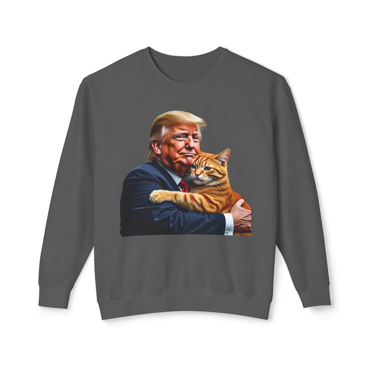 Donald Trump Holding Cat They're Eating the Cats Trump 2024 Funny Graphic Unisex 100% Cotton Sweatshirt (Lightweight)