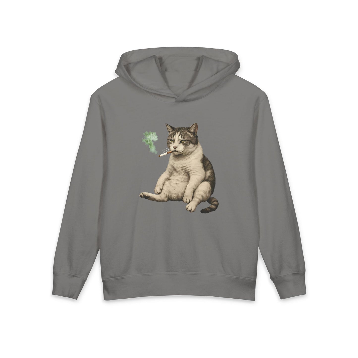 Chunky Cat Smoking Cigarette Gen Z Meme Graphic Kids Hooded Sweatshirt Comfort Colors 1467Y Hoodie