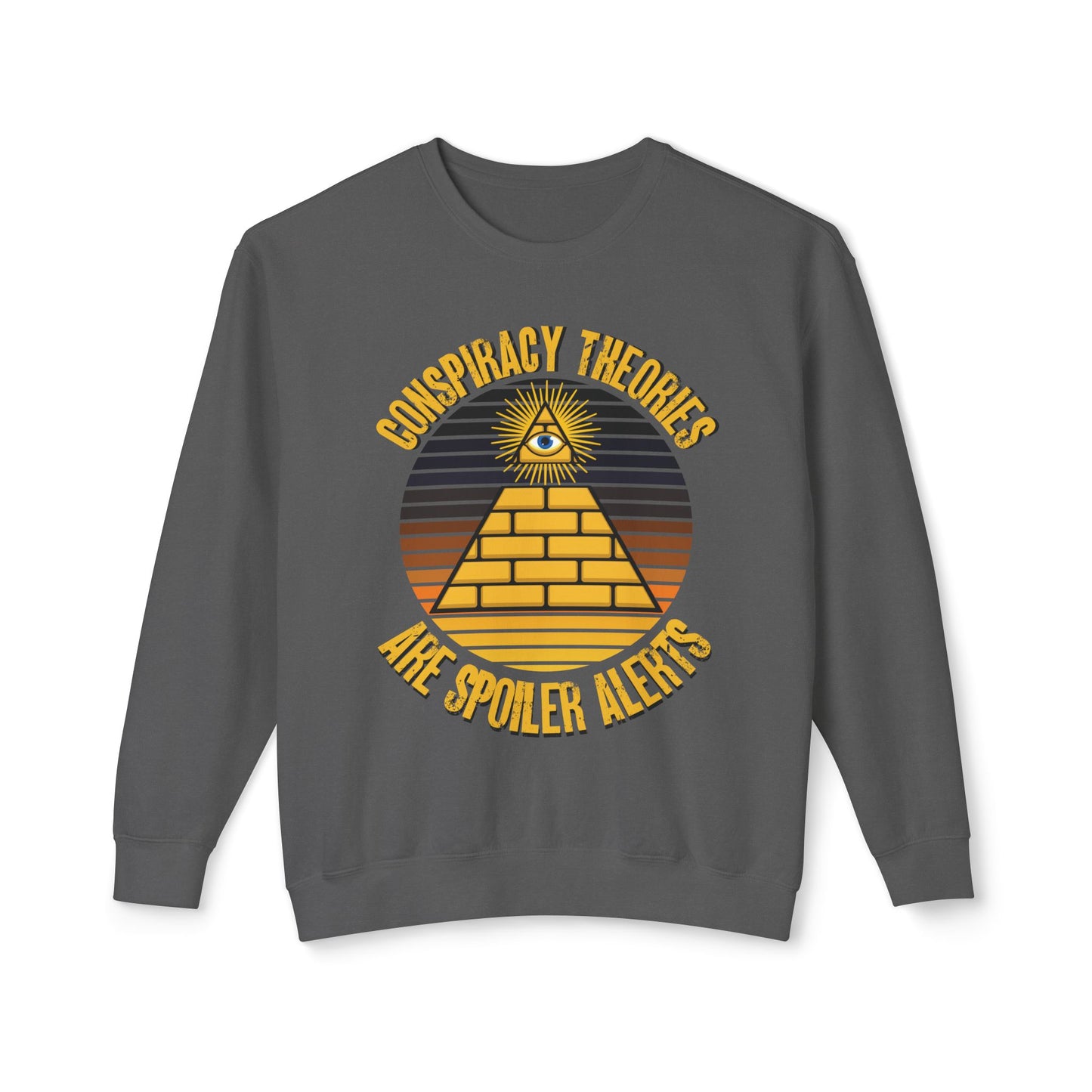 Conspiracy Theories Are Spoiler Alerts Sweater Funny Conspiracy Realist Pyramid Illuminati Graphic Unisex 100% Cotton Sweatshirt (Lightweight) Funny Gifts for Conspiracy Theorists