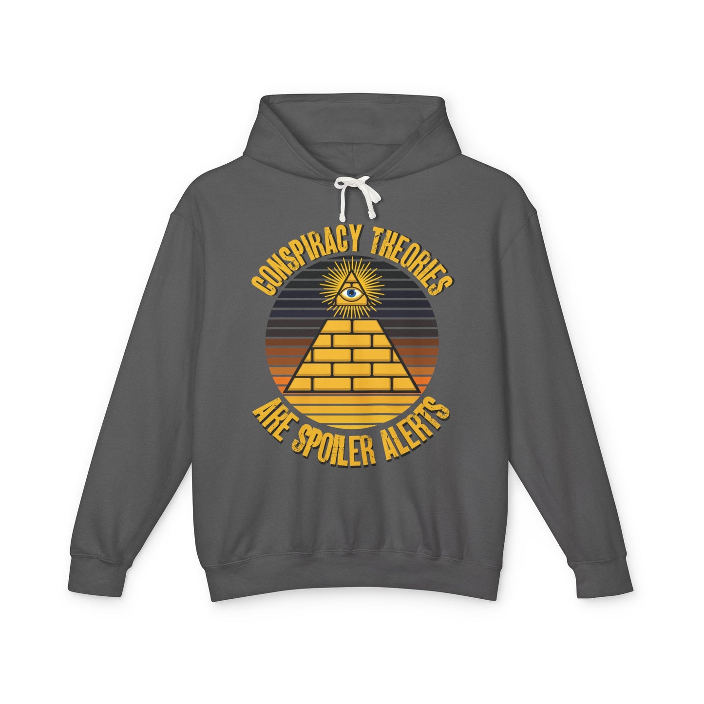 Conspiracy Theories Are Spoiler Alerts Hooded Sweatshirt Funny Conspiracy Realist Pyramid Illuminati Graphic Unisex 100% Cotton Hoodie (Lightweight) Gifts for Conspiracy Theorists