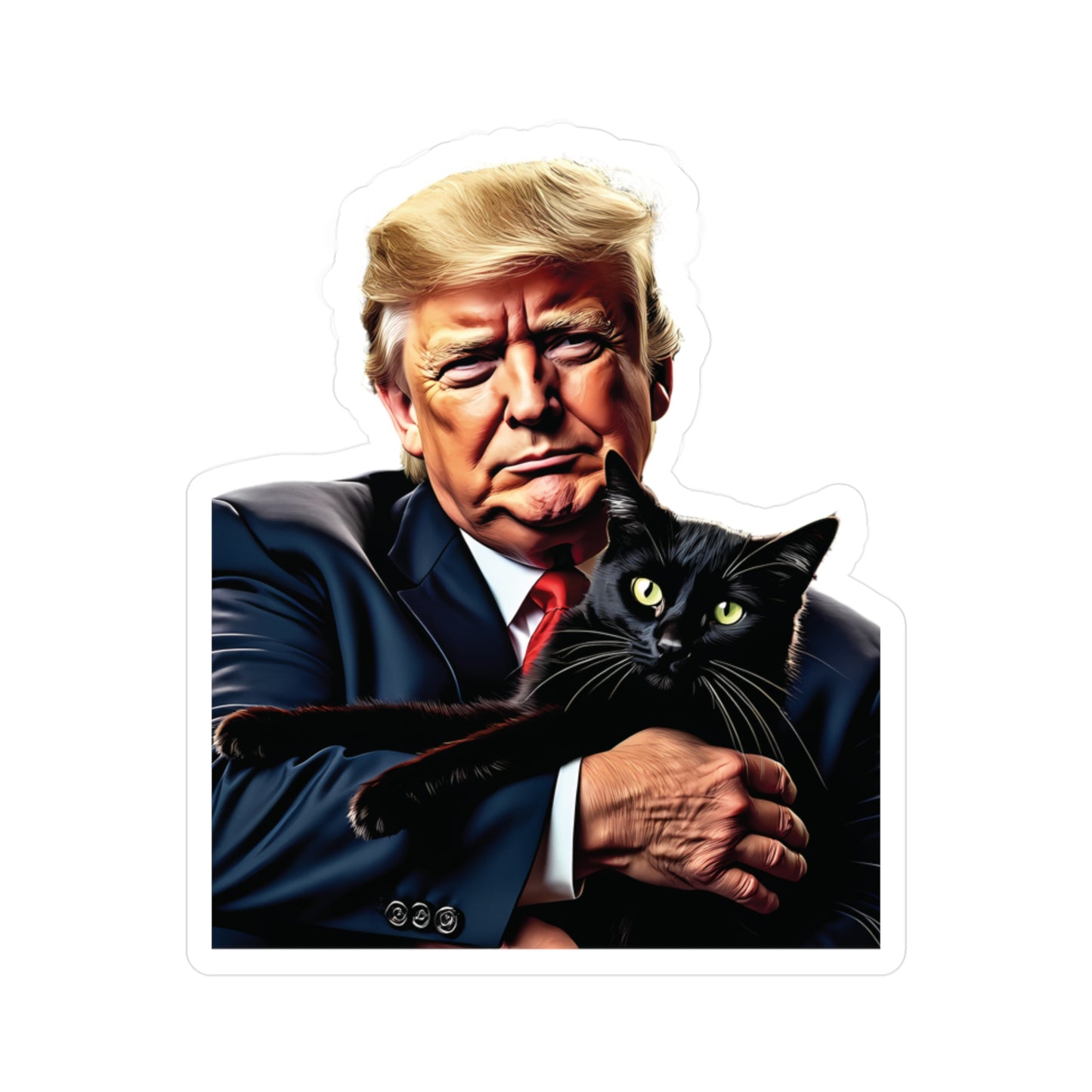 Donald Trump Holding Black Cat Sticker They're Eating the Cats Trump 2024 Funny Graphic (Vinyl)