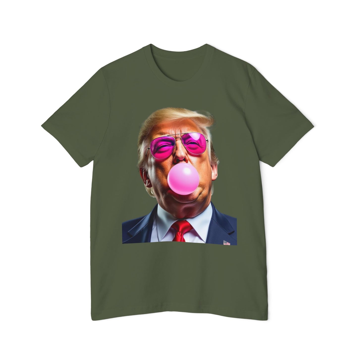 Donald Trump Blowing Bubble Gum Pink Sunglasses Funny Graphic Unisex 100% Cotton Made in USA T-Shirt