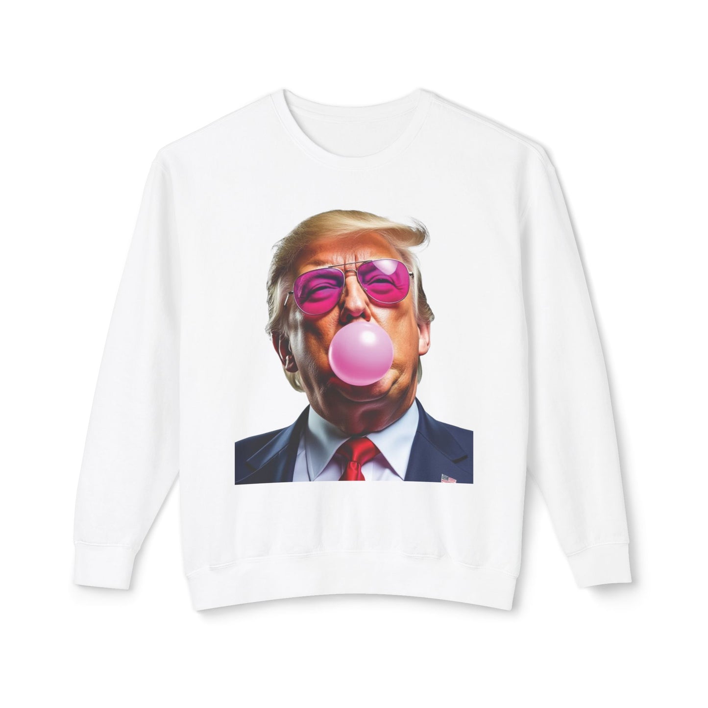 Donald Trump Blowing Bubble Gum Pink Sunglasses Funny Graphic Unisex 100% Cotton Sweatshirt (Lightweight)