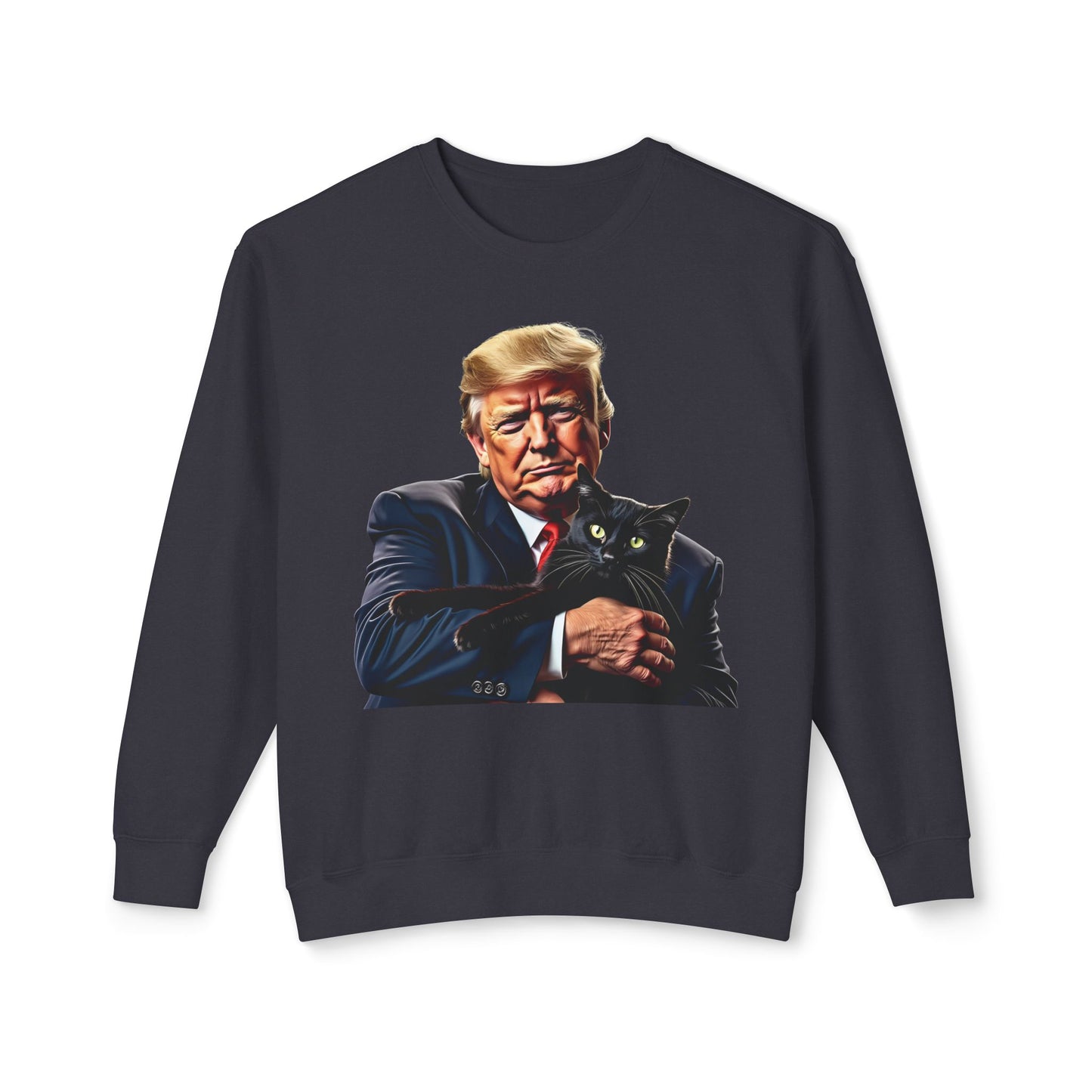 Donald Trump Holding Cat They're Eating the Cats Trump 2024 Funny Graphic Unisex 100% Cotton Sweatshirt (Lightweight)