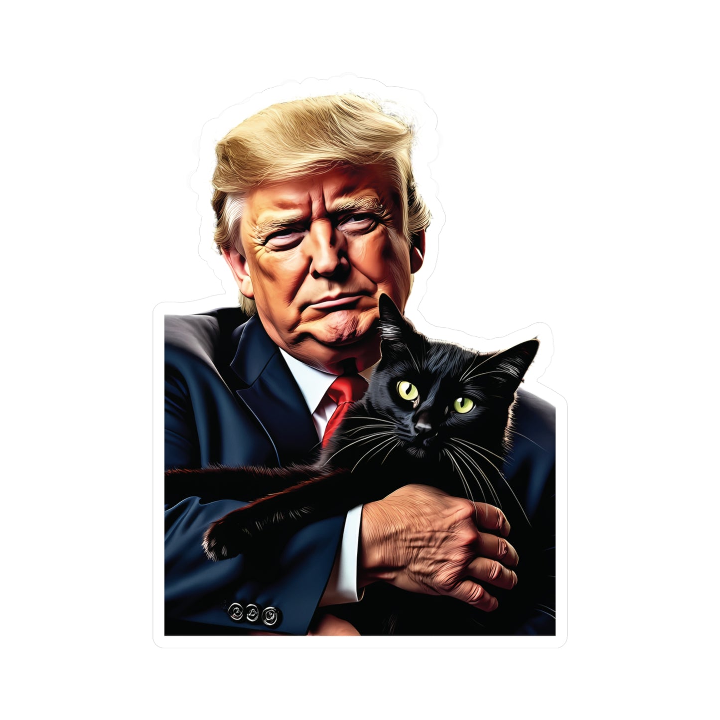 Donald Trump Holding Black Cat Sticker They're Eating the Cats Trump 2024 Funny Graphic (Vinyl)